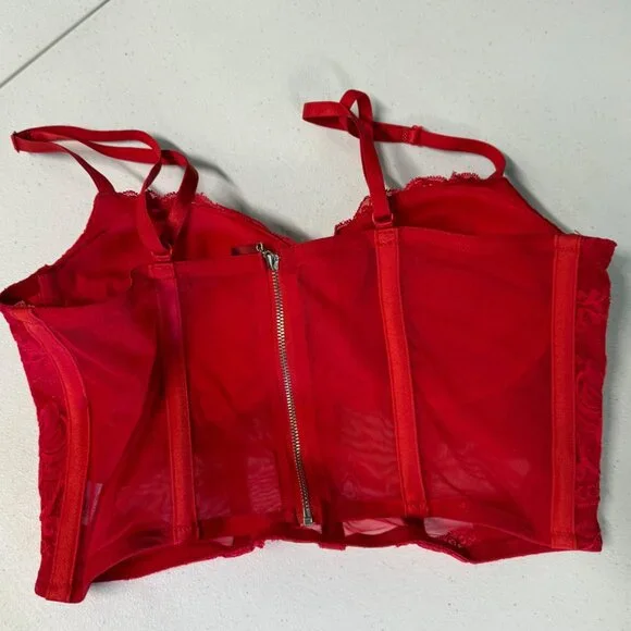 Say What Corset Crop top, Lace, Red, Medium - Picture 4 of 7